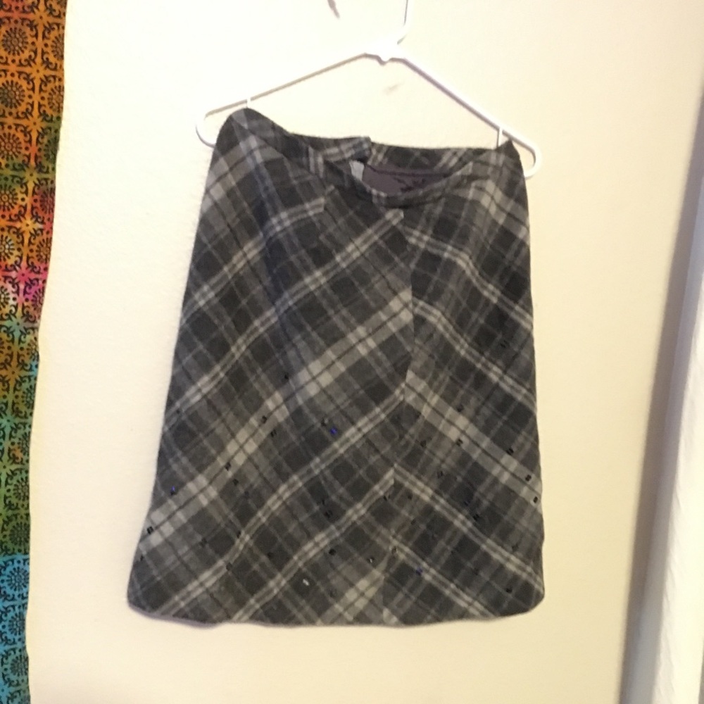 Plaid skirt with rhinestone things (i do not know what its called) 😅